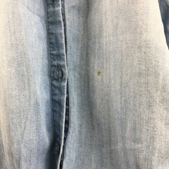 CLOTH & STONE Anthropologie Blue High Low Fringe Hem Chambray Button Shirt Dress - Picture 14 of 16